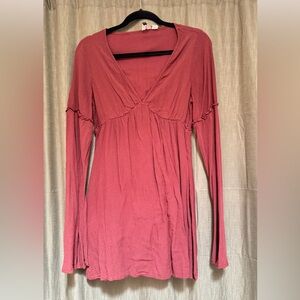 Elegant Women's Long Sleeve Dress - Rose